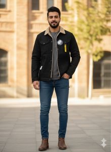 کت جین خزدار زغالی